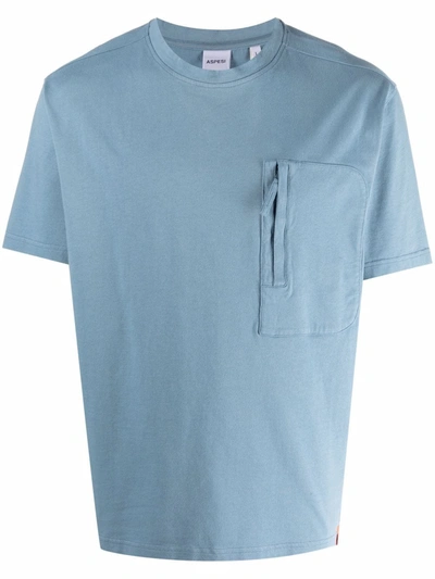 Shop Aspesi Zipped Patch Pocket T-shirt In Blue