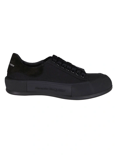 Shop Alexander Mcqueen Black Cotton Sneakers In Black Black