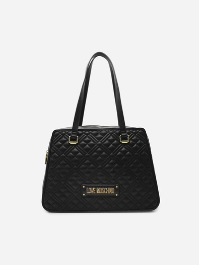 Shop Love Moschino Quilted-effect Shoulder Bag With Logo Detail In Black