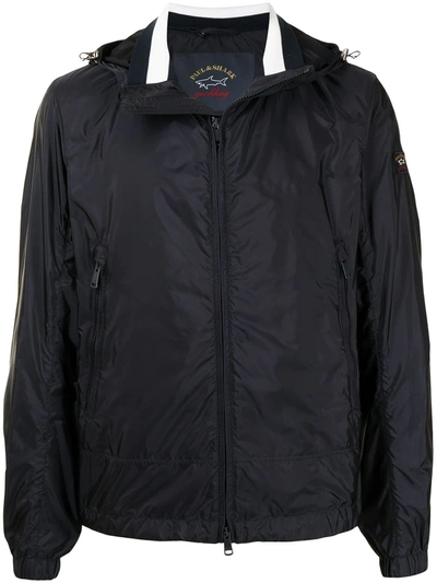 Paul & Shark Logo Patch Hooded Windbreaker In Blue