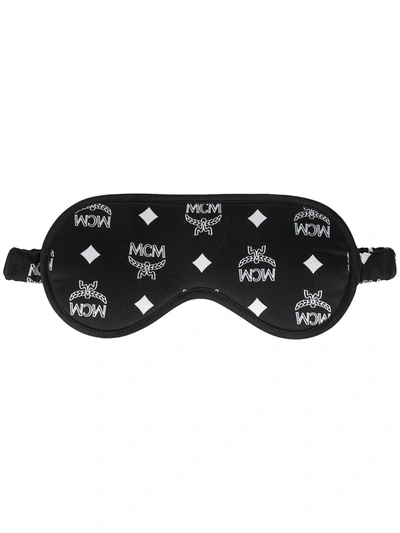 Shop Mcm Monogram-print Silk Satin Reversible Eye Mask In Black
