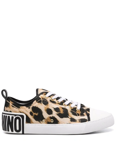 Shop Moschino Leopard-print Low-top Sneakers In Neutrals