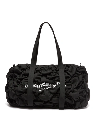 Shop Alexander Wang 'rebound' Logo Print Diamond Quilt Ruched Nylon Duffle Bag In Black