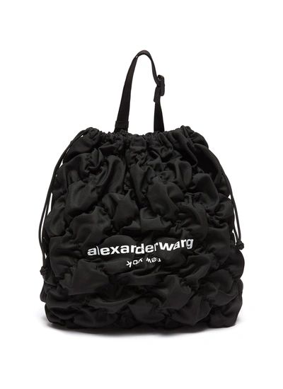 Shop Alexander Wang 'rebound' Logo Print Diamond Quilt Ruched Nylon Backpack In Black