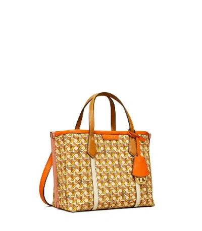 Perry Printed Canvas Small Triple-compartment Tote Bag In Orange Caning  Logo Geo