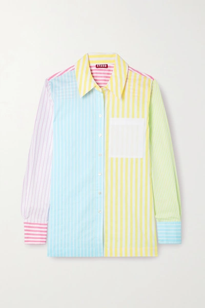 Shop Staud Martha Striped Cotton-blend Poplin Shirt In Blue