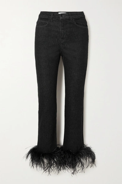 Shop 16arlington Feather-trimmed High-rise Skinny Jeans In Black