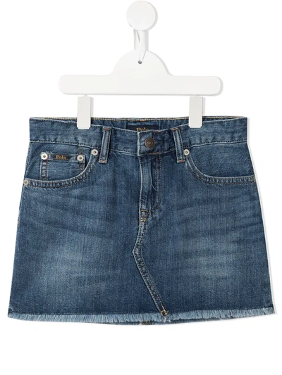 Shop Ralph Lauren Frayed-edge Denim Skirt In Blue