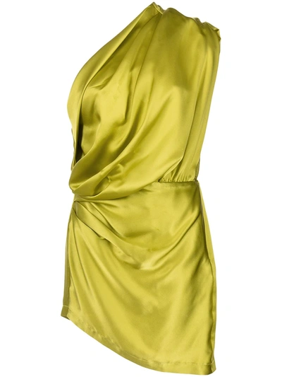 Shop Michelle Mason Satin Asymmetric Mini Dress In Yellow