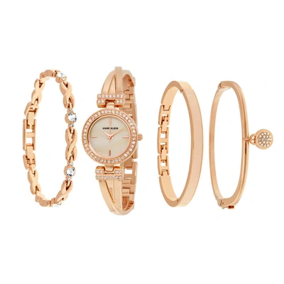 Shop Anne Klein Mother Of Pearl Dial Rose Gold Bangle Ladies Watch Set 2238rgst In Gold Tone,mother Of Pearl,pink,rose Gold Tone