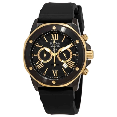 Shop Bulova Marine Star Chronograph Black Dial Men's Watch 98b278 In Black / Gold Tone / Yellow