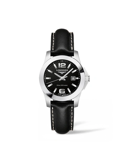 Shop Longines Conquest Quartz Black Dial Ladies Watch L3.376.4.58.3 In Black,silver Tone