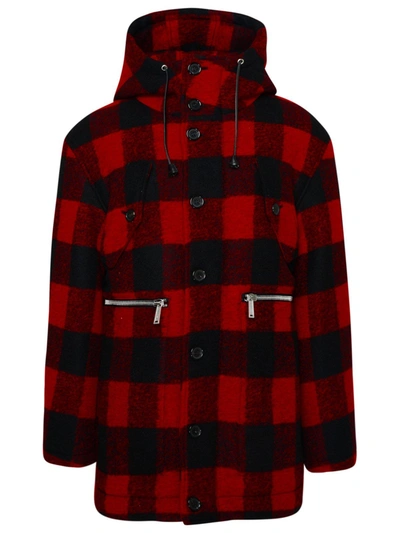 Dsquared2 Checked Single-breasted Coat In Red