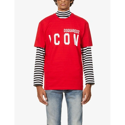 Shop Dsquared2 Mens Red Icon Logo-print Cotton-jersey T-shirt Xl