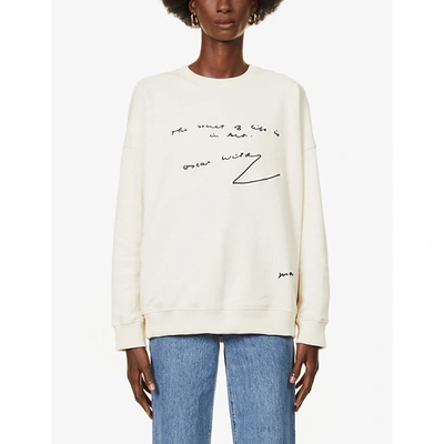 Shop Jw Anderson Oscar Wilde Embroidered Oversized Cotton-jersey Sweatshirt In Off White