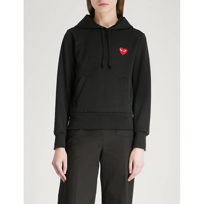 Shop Comme Des Garçons Play Logo-embroidered Cotton-jersey Hoody In Black
