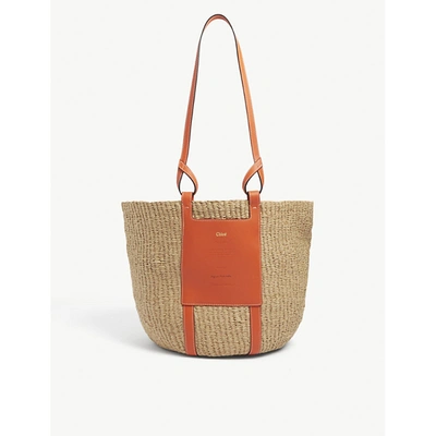 Shop Chloé Branded Large Woven And Leather Basket Bag In Radiant Orange