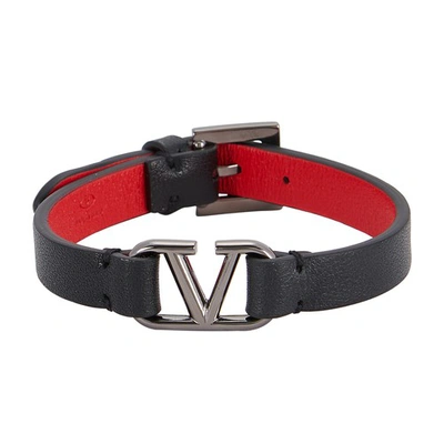Shop Valentino Garavani - V Logo Leather Bracelet In 0sm