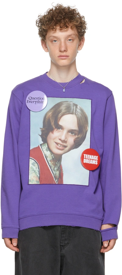 Shop Raf Simons Purple Distressed 'teenage Dreams' Sweatshirt