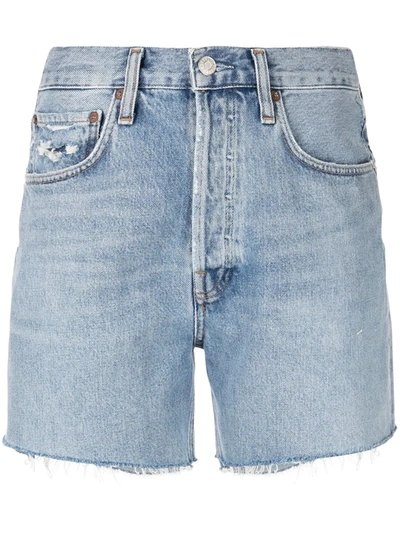 Agolde Riley Distressed-finish Jean Shorts In Blau