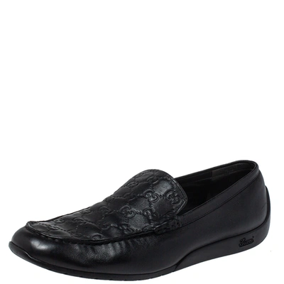 Pre-owned Gucci Ssima Leather Gg Loafers Size 44 In Black