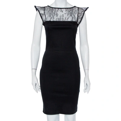 Pre-owned Valentino Black Knit & Lace Paneled Sheath Dress M