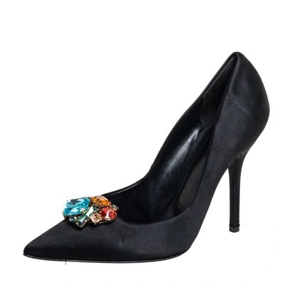 Pre-owned Dolce & Gabbana Black Satin Crytal Embellished Pumps Size 39