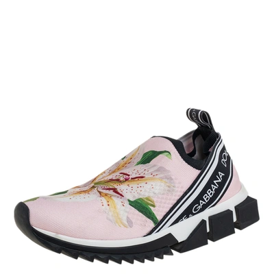 Pre-owned Dolce & Gabbana Pink Floral Knit Fabric Sorrento Slip-on Sneakers Size 38