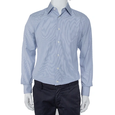 Pre-owned Ermenegildo Zegna Blue Striped Cotton Button Front Slim Fit Shirt M