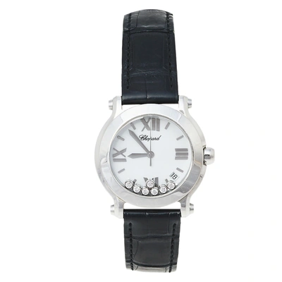Pre-owned Chopard White Stainless Steel Diamonds Happy Sport 278475-3001 Women's Wristwatch 36 Mm