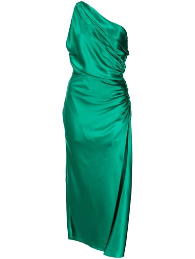Shop Michelle Mason Asymmetric Gathered-side Silk Dress In 绿色