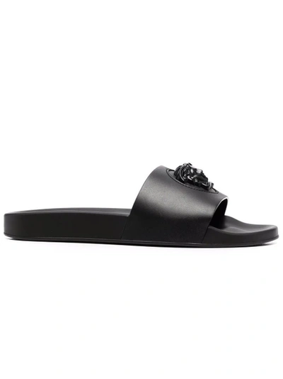 Shop Versace La Medusa Slides Black