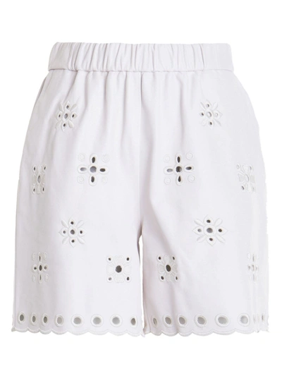 Shop Red Valentino Perforated Leather Shorts In White