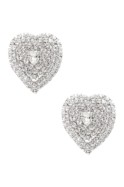 Shop Alessandra Rich Mini Crystal Heart Earrings In Crystal & Silver