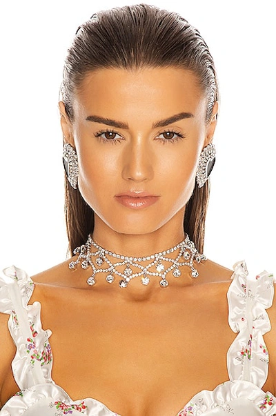 Shop Alessandra Rich Crystal Drop Choker In Crystal & Silver