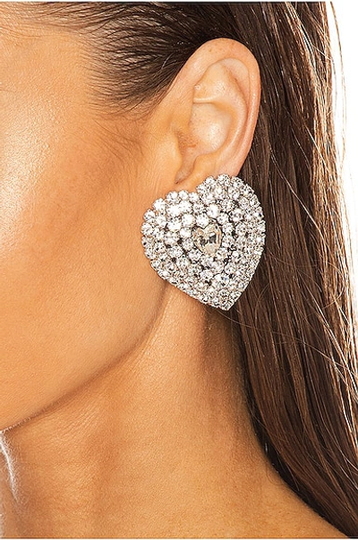 Shop Alessandra Rich Mini Crystal Heart Earrings In Crystal & Silver