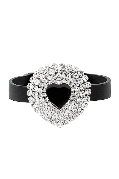 Shop Alessandra Rich Leather Crystal Heart Choker In Crystal & Silver