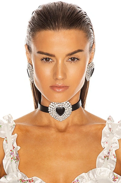 Shop Alessandra Rich Leather Crystal Heart Choker In Crystal & Silver