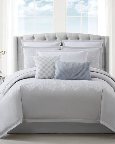 Shop Charisma Celini 3-piece Woven & Embroidered Queen Duvet Set In Grey And White