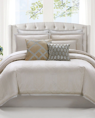 Shop Charisma Tristano 3-piece Woven Jacquard Queen Comforter Set In Gold