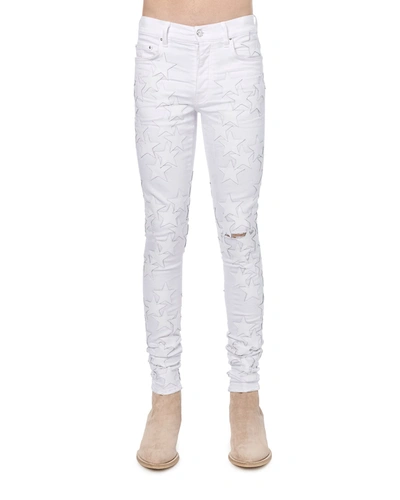 Shop Amiri Men's Chemist Leather Stars Jeans In White