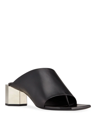 Shop Off-white Hexnut Leather Metallic-heel Thong Sandals In Black