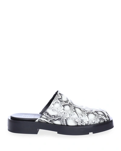 Shop Givenchy Men's Snake-print Lambskin Mules In Stone Grey