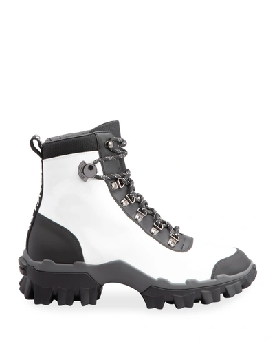 Shop Moncler Helis Patent Bicolor Lace-up Booties In 002 White