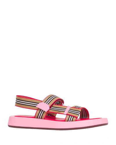 Shop Burberry Eve Icon Stripe Sporty Sandals In Candy Pink