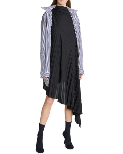 Shop Balenciaga Mixed-media Twisted Midi Dress In Noir