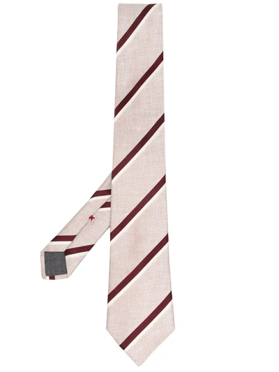 Brunello Cucinelli Beige & Burgundy Striped Tie In 中性色