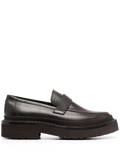 Shop Brunello Cucinelli Crossover Strap Detail Loafers In 灰色