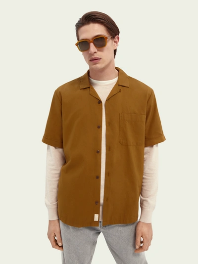 Shop Scotch & Soda Structured Short-sleeved Shirt In Brown