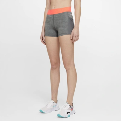 Shop Nike Pro Women's 3" Shorts In Smoke Grey,heather,bright Mango,white